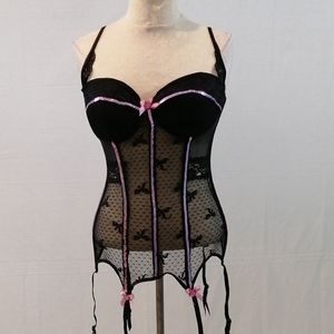 Coquette Black and Pink Lace Bustier  NWOT…